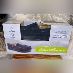 Men's Eddie Bauer WestHaven Suede Slippers Gray Size M 8-9 Memory Foam New